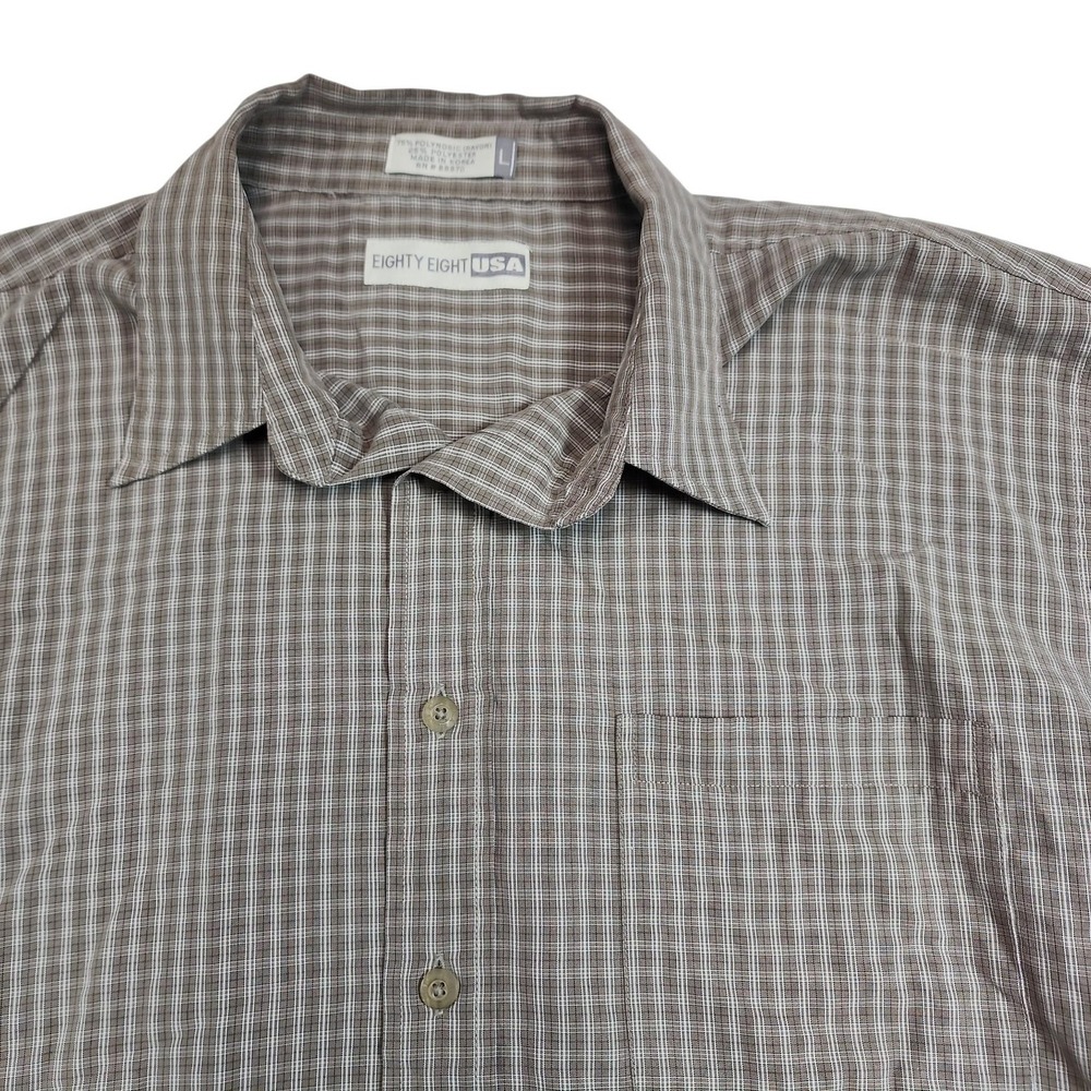 Eighty Eight USA Brown Check Short Sleeve Button‎ Up Shirt Mens Large Rayon
